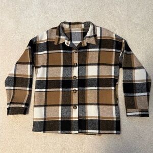 Plaid Button-Up Shirt in Brown and Black, size: small